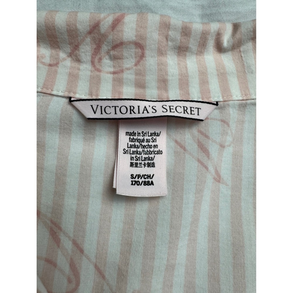 Victoria's Secret Pink Stripe V Logo Pajama Top Short Sleeve Button Up Sleepwear - Picture 4 of 9